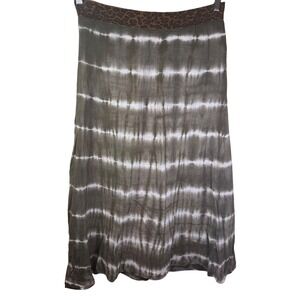 XCVi Women's Skirt Small Leopard Print Waist Tie Dye Olive Green Grunge Festival